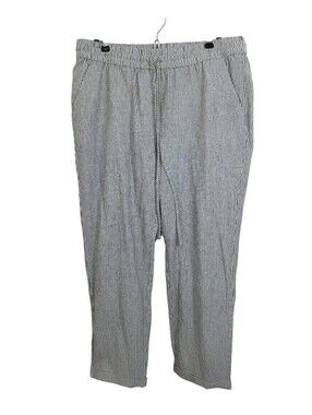 NWT J. Crew Linen Blend Striped Drawstring Pants Straight Leg Size 14 Beach Boho